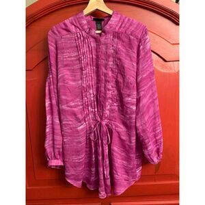 NEW Lane Bryant 14/16 Soft Cool Purple Tie Dye Button Up Gather Waist Tunic Top